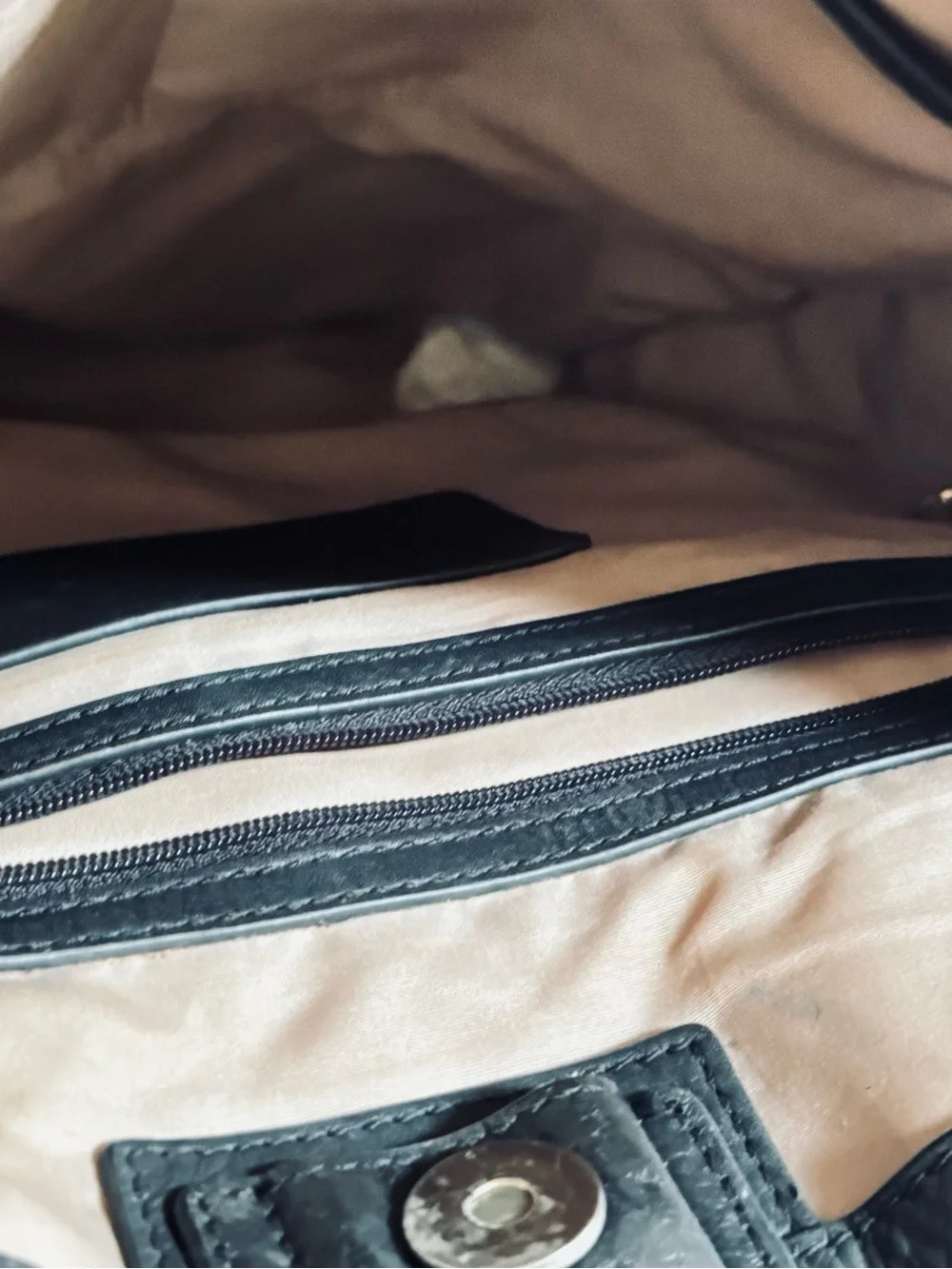 Cole Haan Black Leather Shoulder Tote with Front Zip